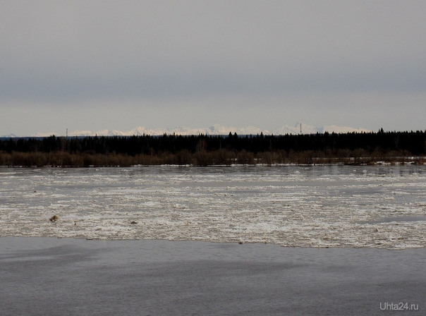 Фото сделано в апреле 2010 года в городе Печоре.За лесом виднеются Уральские горы. Природа Ухты и Коми Ухта