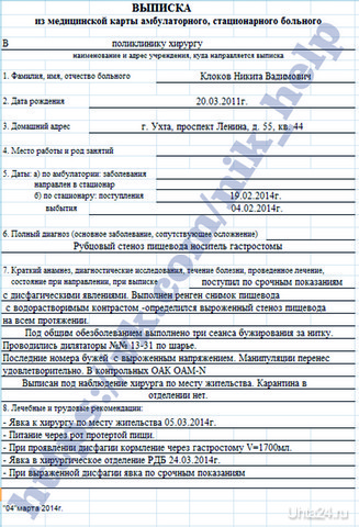 Выписка напечатанная  Ухта