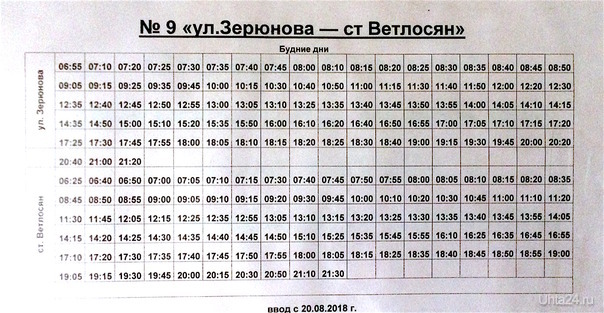 расписание девятки  Ухта